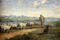 羊の群れのある風景 動物作家シャルル・エミール・ジャック